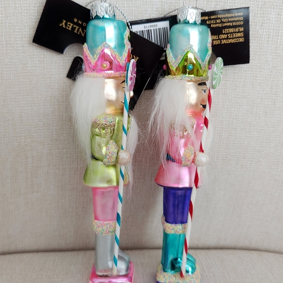 Candy Nutcracker Glass Ornaments - Set of 2 - Pink Blue Candyland Christmas - Picture 5 of 9